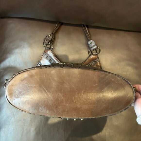 NWOT Charm & Luck Equestrian Style Brown Leather Brass Studded Purse Handbag - Picture 7 of 14